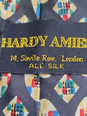 Vintage Hardy Amies Navy Silk Tie with Multicolor Oval Medallions